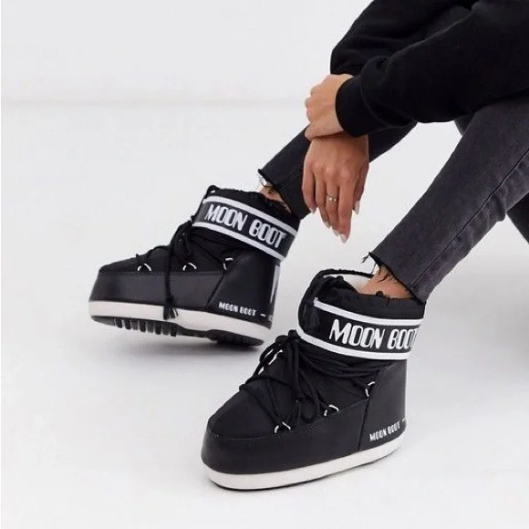 Moon Boot ICON LOW BLACK NYLON BOOTS - Picture 1 of 13